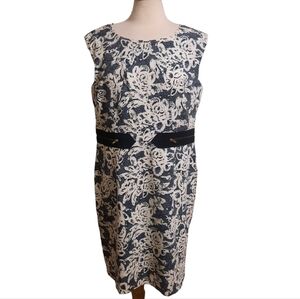 EMMA & MICHELE Sleeveless Zipper Trim Floral Print Shift Dress Sz 16 Blk/Wht